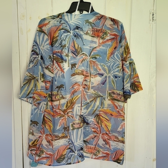 Tropical Print Hawaiian Half Sleeve Open Front Kimono Size PL/XL - Picture 6 of 12